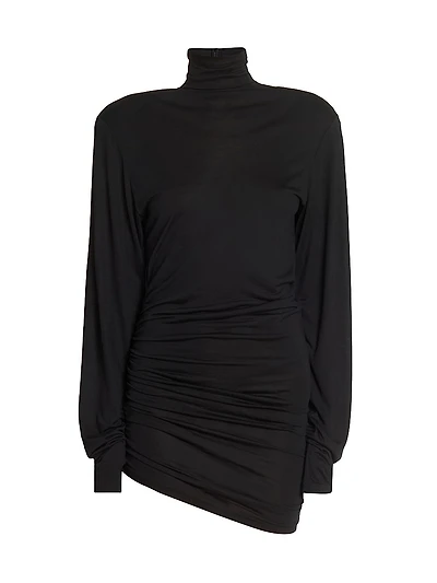 Spallina Ruched Turtleneck Body-Con Minidress