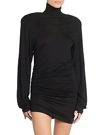 Spallina Ruched Turtleneck Body-Con Minidress