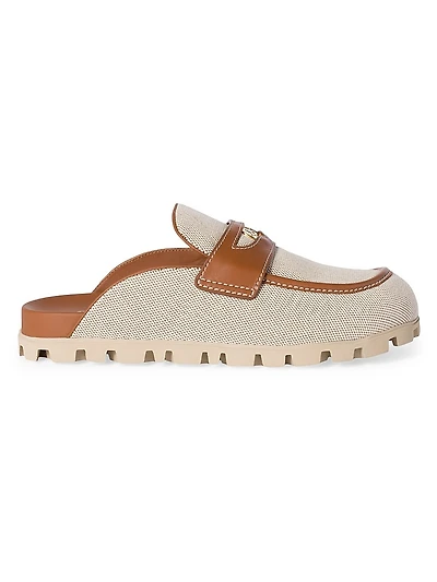Canvas and Leather Mules