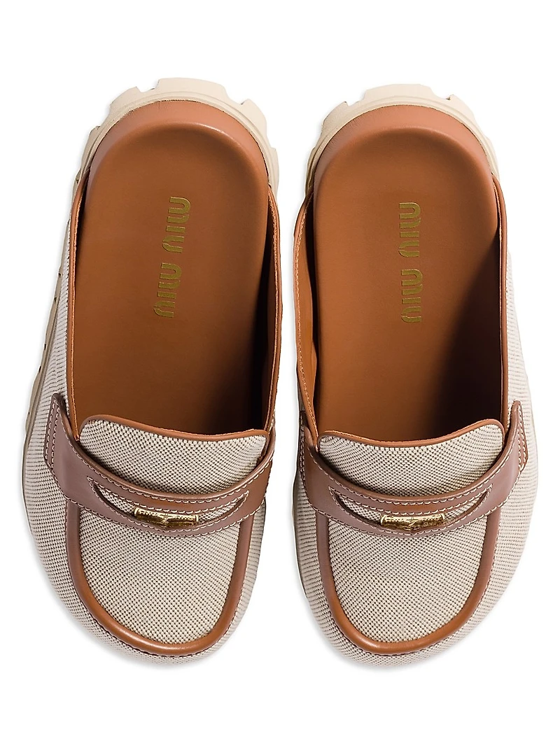 Canvas and Leather Mules