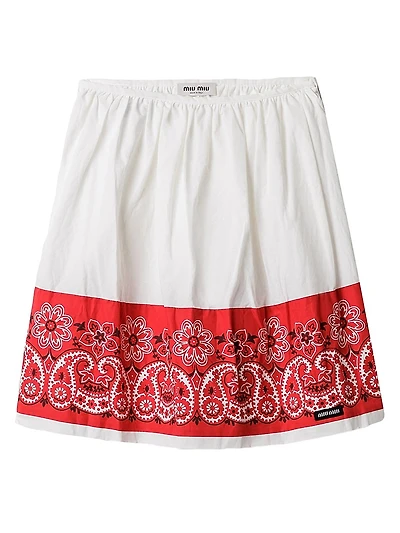 Slubbed Poplin Skirt with Print