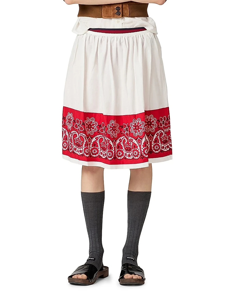 Slubbed Poplin Skirt with Print