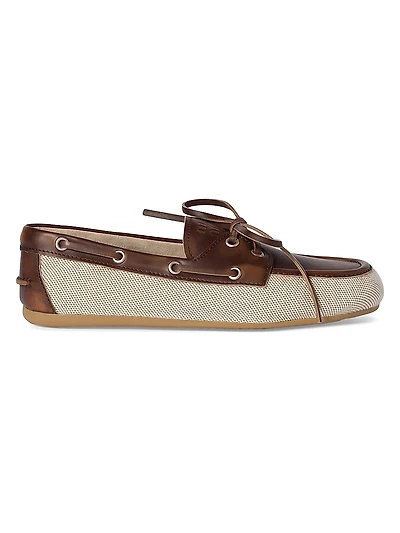 Canvas and Bleached Leather Boat Shoes