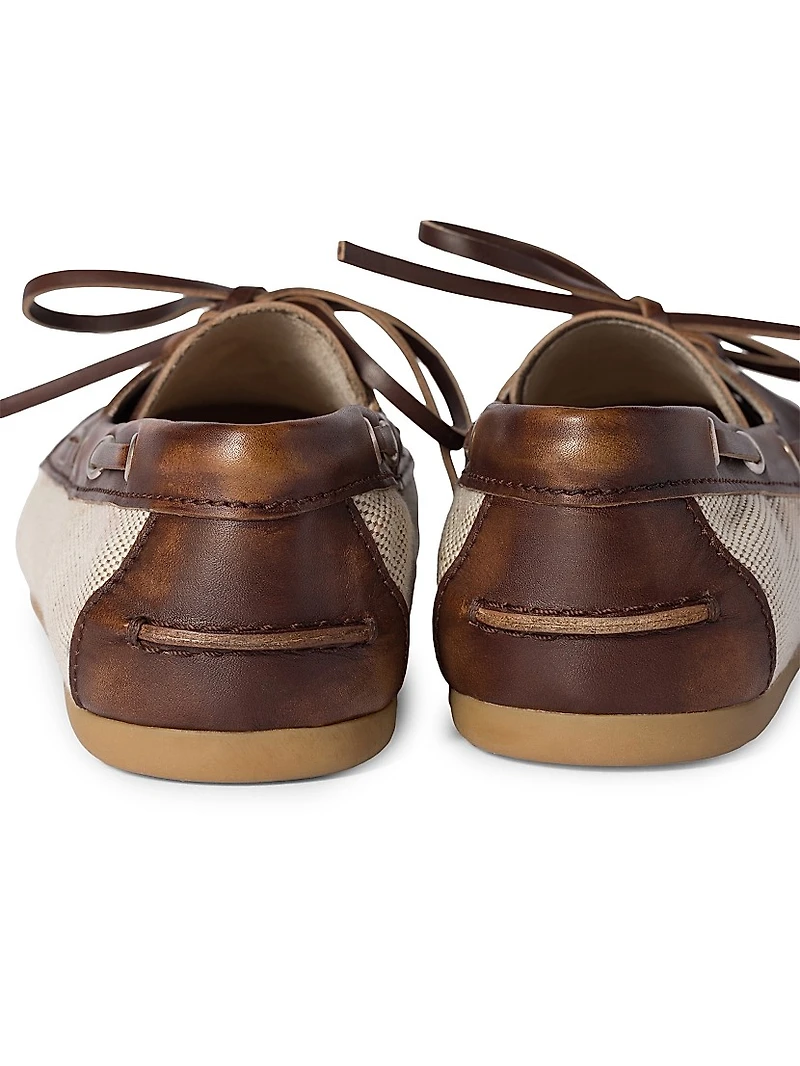 Canvas and Bleached Leather Boat Shoes