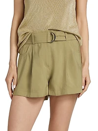 Demie Belted Pleated-Front Shorts