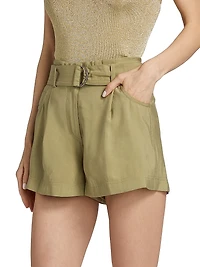 Demie Belted Pleated-Front Shorts