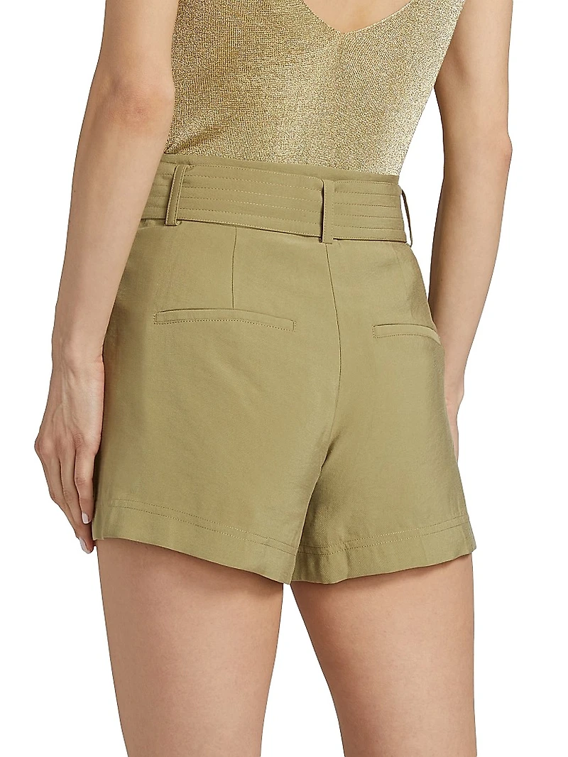 Demie Belted Pleated-Front Shorts