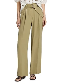 Dola Belted Pleated-Front Pants