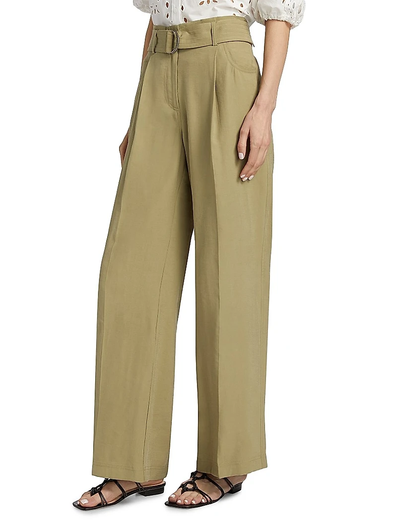 Dola Belted Pleated-Front Pants