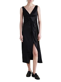 Satin V-Neck Twist Dress