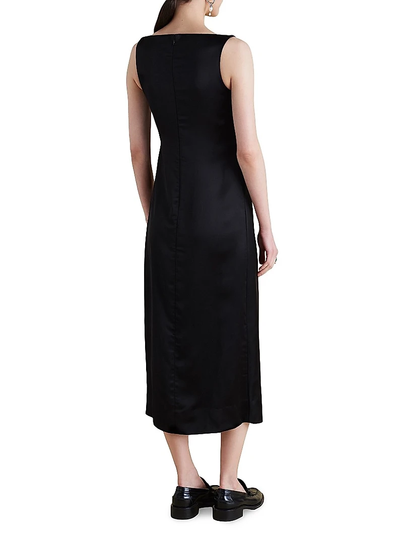Satin V-Neck Twist Dress