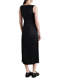 Satin V-Neck Twist Dress