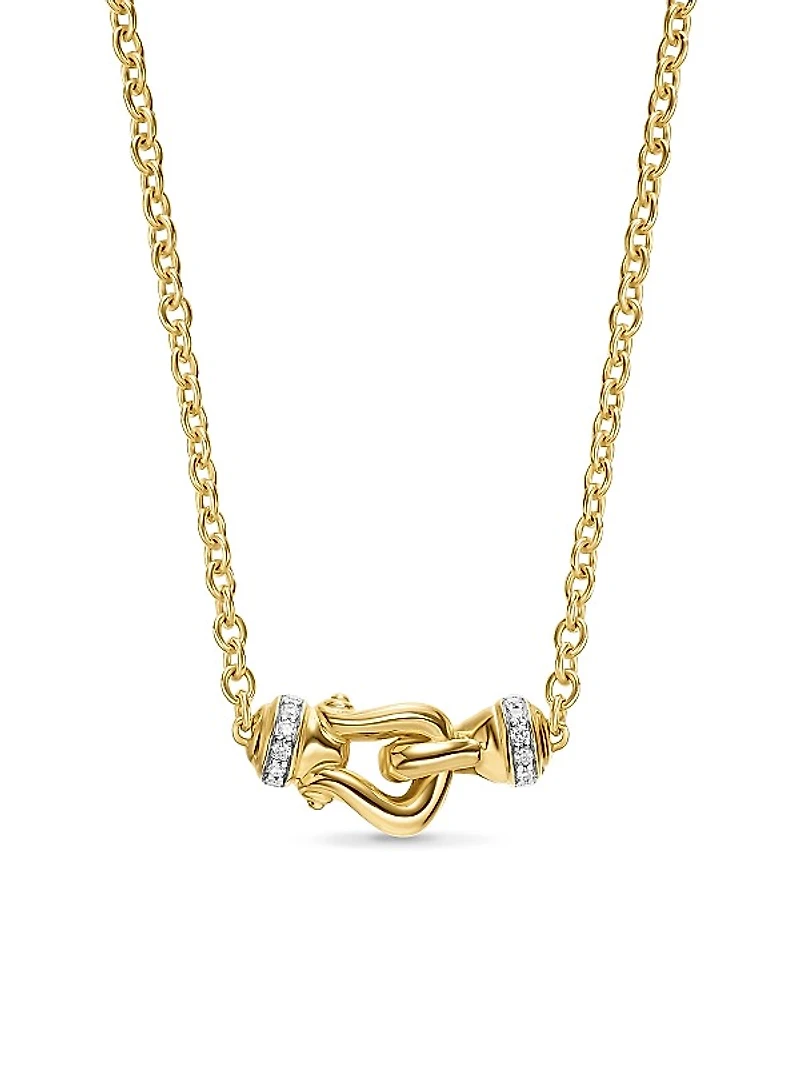 Petite Buckle Necklace in 18K Yellow Gold with Diamonds, 16.2MM