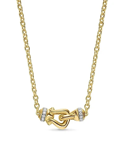 Petite Buckle Necklace in 18K Yellow Gold with Diamonds, 16.2MM