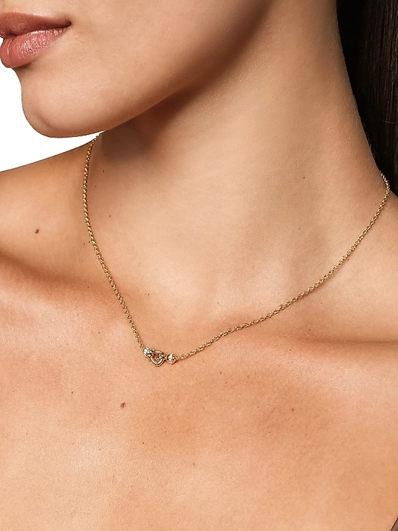 Petite Buckle Necklace in 18K Yellow Gold with Diamonds, 16.2MM