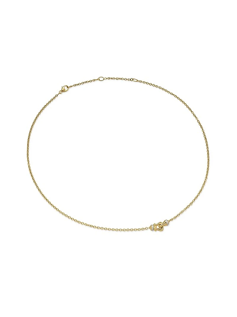 Petite Buckle Necklace in 18K Yellow Gold with Diamonds, 16.2MM
