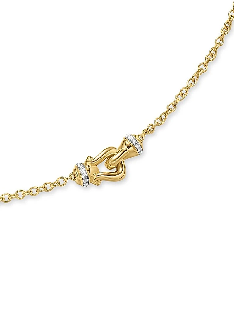Petite Buckle Necklace in 18K Yellow Gold with Diamonds, 16.2MM