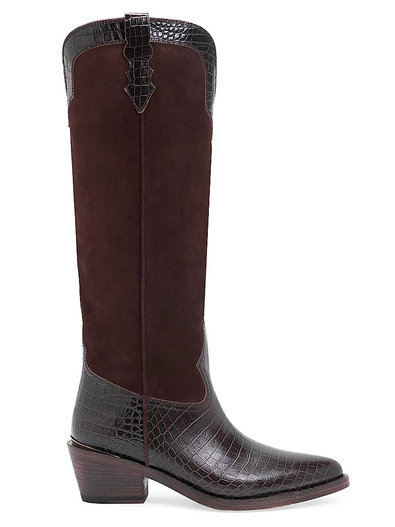 Mira 55MM Croc-Embossed Leather Knee-High Boots