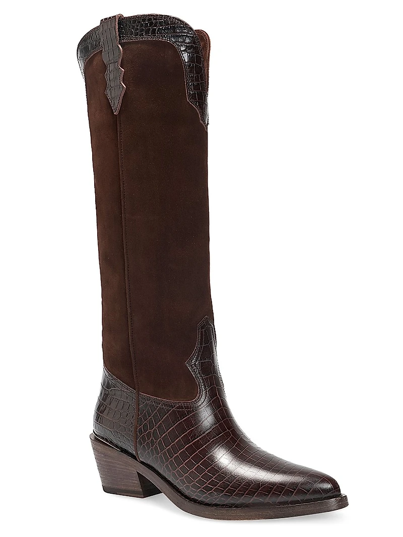 Mira 55MM Croc-Embossed Leather Knee-High Boots