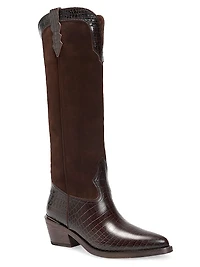 Mira 55MM Croc-Embossed Leather Knee-High Boots