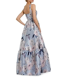 Floral Brocade Tiered A-Line Gown