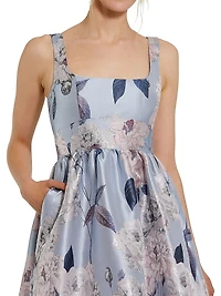 Floral Brocade Tiered A-Line Gown