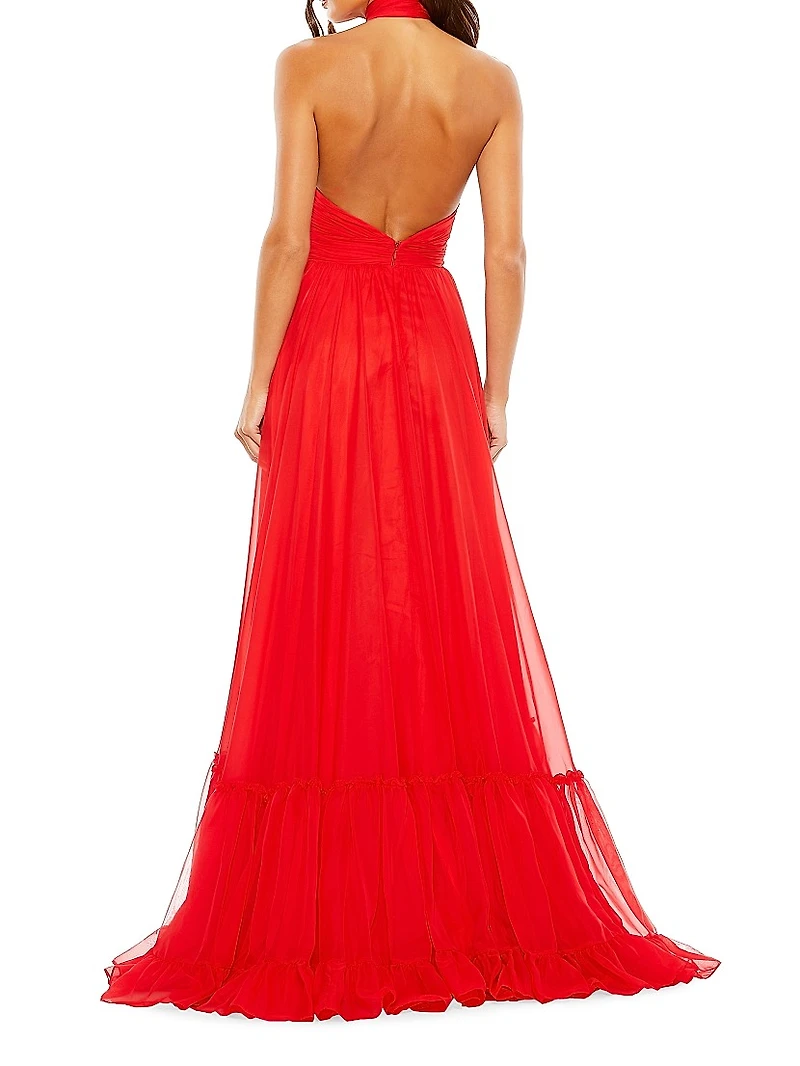 Flower Halter Tiered A-Line Gown