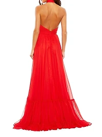 Flower Halter Tiered A-Line Gown