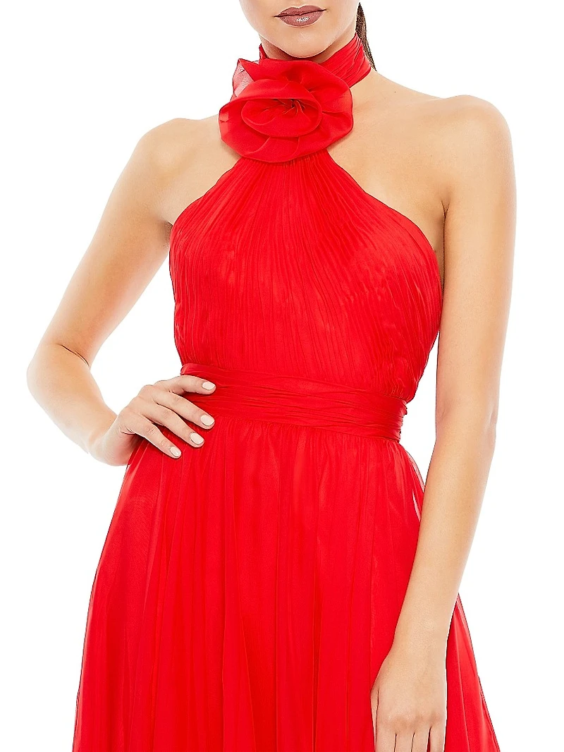 Flower Halter Tiered A-Line Gown