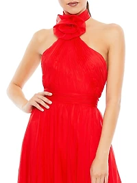 Flower Halter Tiered A-Line Gown