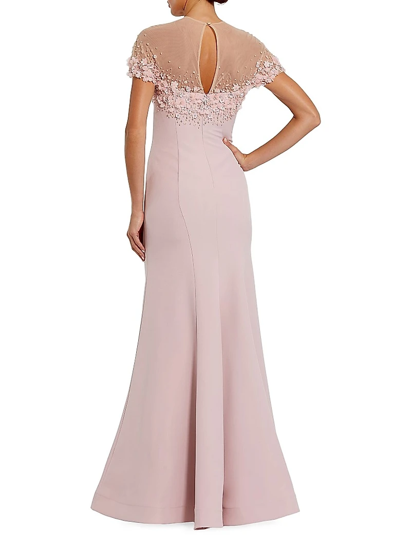 Beaded Illusion Crêpe Mermaid Gown