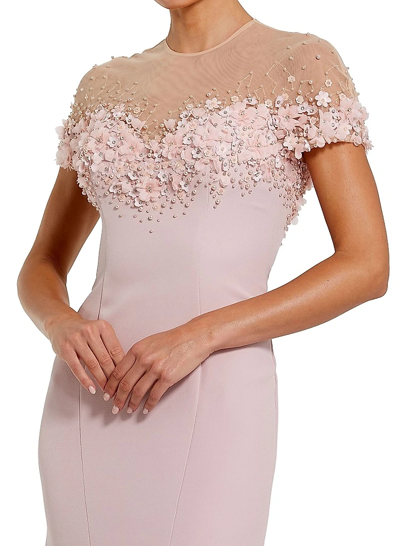 Beaded Illusion Crêpe Mermaid Gown