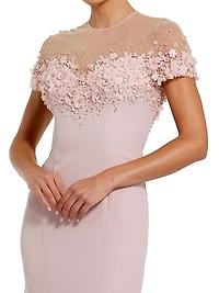 Beaded Illusion Crêpe Mermaid Gown