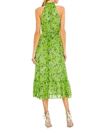 Floral Chiffon Halterneck A-Line Midi-Dress