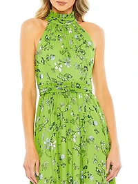 Floral Chiffon Halterneck A-Line Midi-Dress