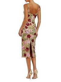 Embellished Floral Mesh Scoopneck Midi-Dress