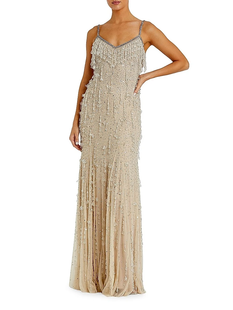 Faux Pearl Embellished Column Gown