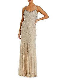Faux Pearl Embellished Column Gown