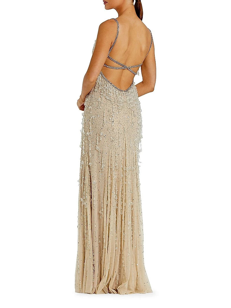 Faux Pearl Embellished Column Gown