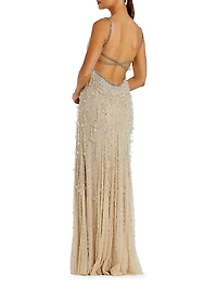 Faux Pearl Embellished Column Gown