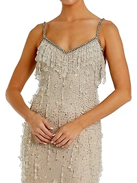 Faux Pearl Embellished Column Gown