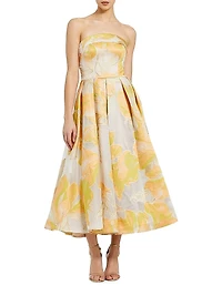 Floral Brocade Strapless Cocktail Dress