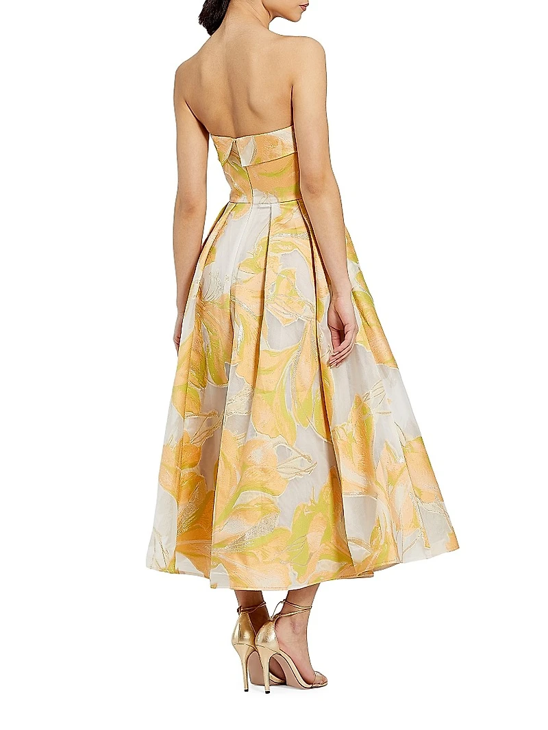 Floral Brocade Strapless Cocktail Dress