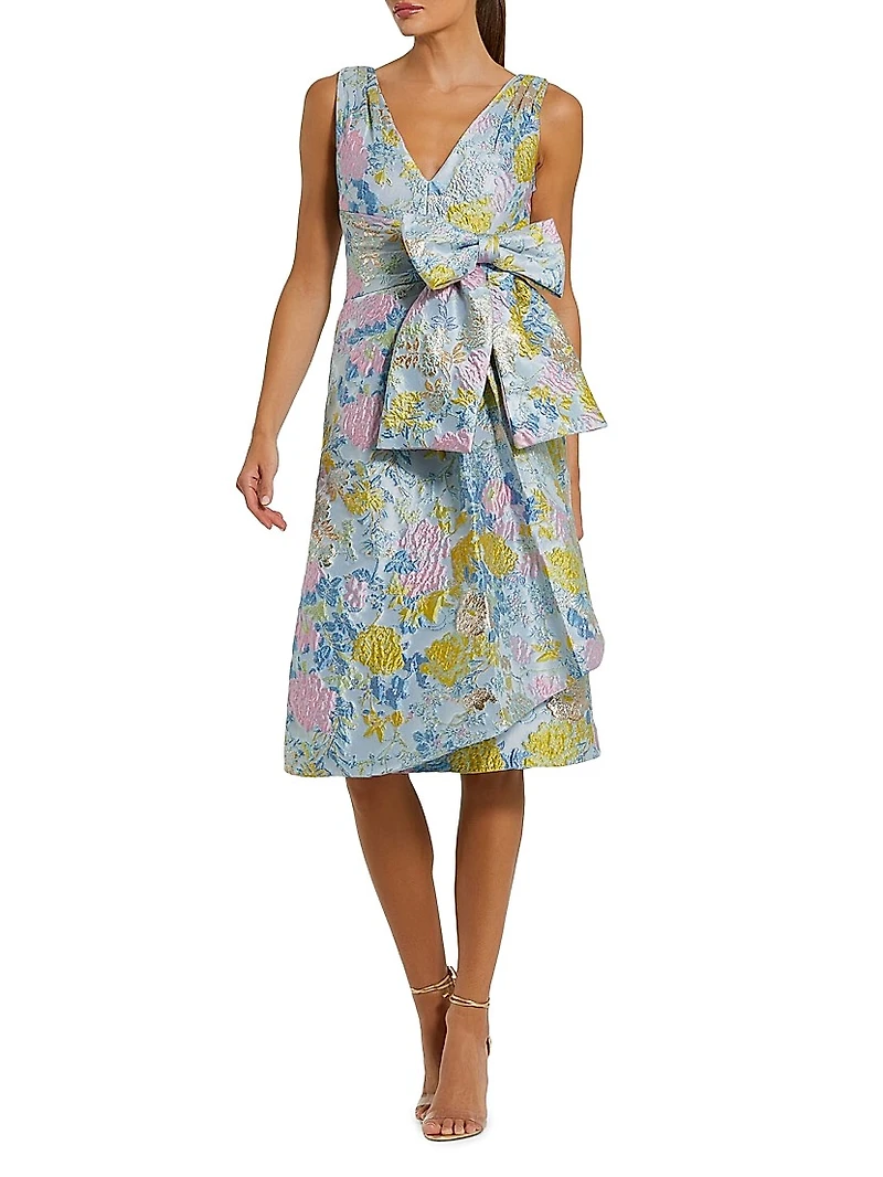 Floral Brocade Bow Midi-Dress