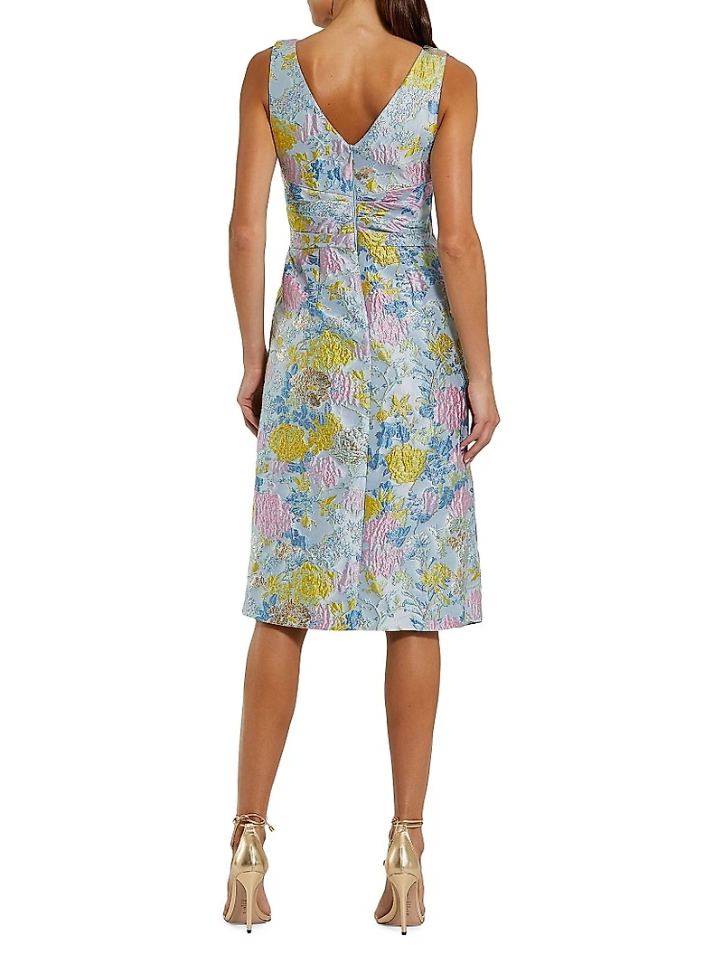 Floral Brocade Bow Midi-Dress