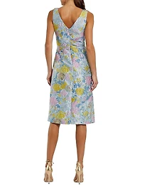 Floral Brocade Bow Midi-Dress