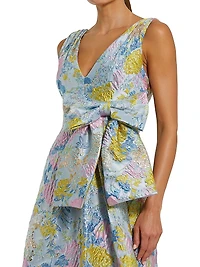 Floral Brocade Bow Midi-Dress