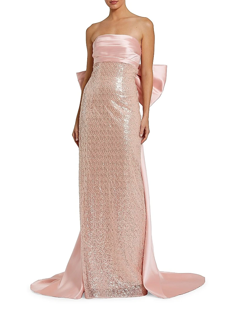 Embellished Bow Strapless Gown