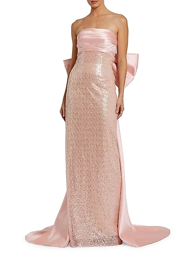 Embellished Bow Strapless Gown