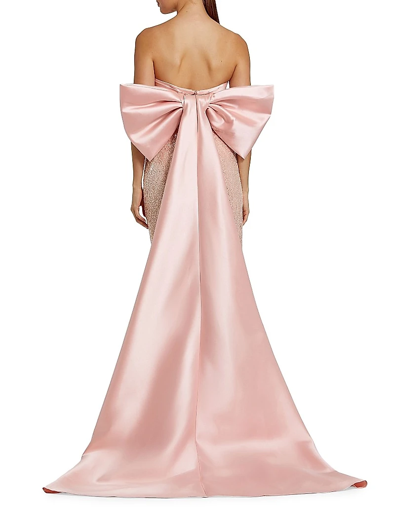 Embellished Bow Strapless Gown